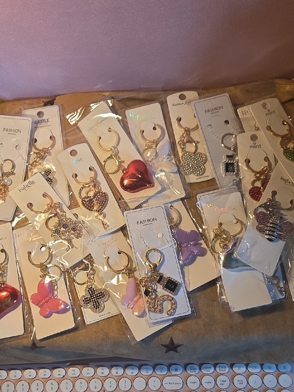 5 For 25 Random Assorted Women's Keychain Charms - Pink, Red, Gold, Silver